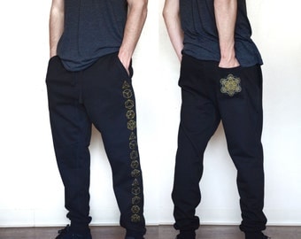 Platonic Solid Joggers - Jogger Sweatpants - Sacred geometry Joggers - Festival Sweatpants - Mens Jogger Pants - Harem pants