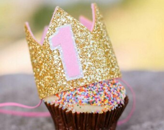 First Birthday Glitter Crown || Birthday Girl || Birthday Party Hat || Cake Smash || 1st Birthday || Birthday Crown || Pink and Gold