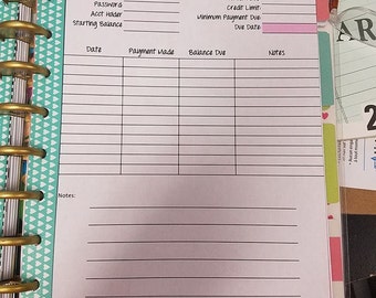 Debt Paydown Tracker PRINTABLE for Classic Happy Planner