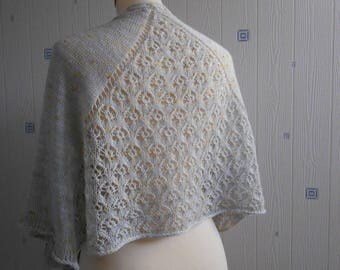 gray lace shawl, hand knitted, mérinos nylon stellina