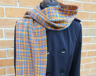 Merino Wool Yellow Plaid Scarf, Yellow Scarf, Handwoven Yellow Plaid