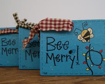 Bumblebee Ornament, Hand Painted Bumblebee Decoration, Bee Merry, Christmas Tree Ornament, Wooden Bumblebee Ornament, Wooden Ornaments, Bees