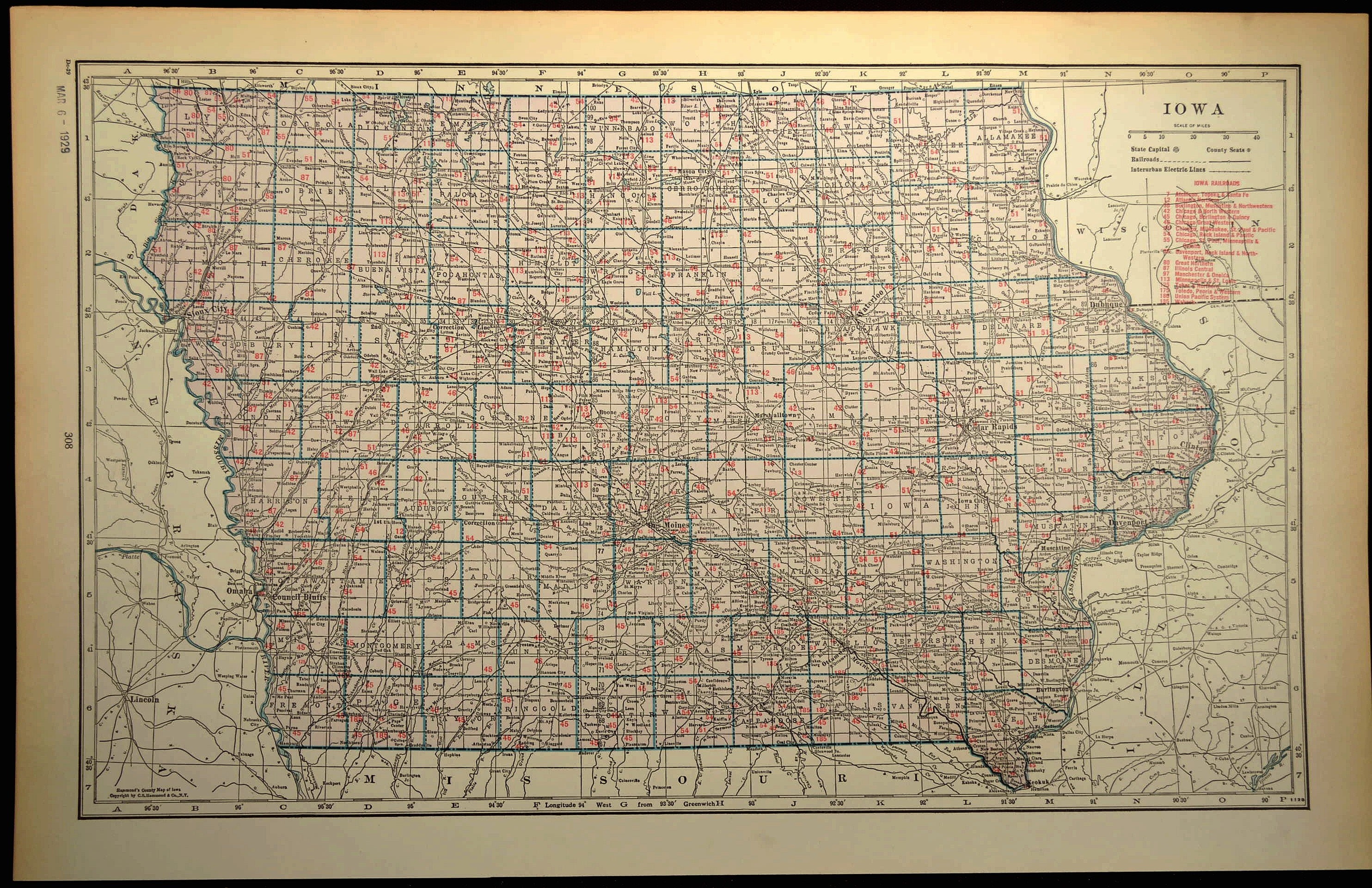 Large Detailed Old Administrative Map Of Iowa State With Railroads And