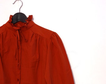 Rust Color Victorian Blouse, Long Sleeve Vintage Secretary Blouse