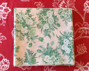 1960's Cotton Voile Fabric Yardage- 3 yards, green flowers, Ivory background, semi sheer, very pretty!