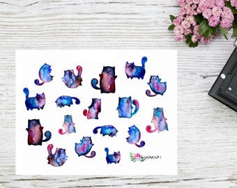 Planner stickers watercolor cat stickers, cute watercolor planner stickers