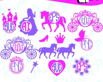 Princess Svg, Princess Carriage Monogram Svg, Princess Carriage Svg, Ai, Eps, Pdf, Png Cutting file, Silhouette Clip Art svg Commercial use