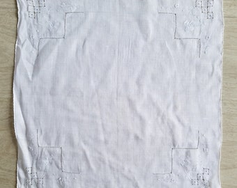 Vintage White Handkerchief with Simple Embroidery