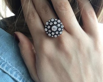 Rose Cut Ring, Dainty Ring, Rose Gold Ring, Vintage Ring Vintage Look Ring, Antique Ring, Stackable Ring,Sterling Silver Ring, Gifts for her