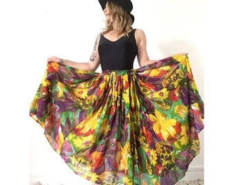 1970s indian FLORAL Gauze rené Derhy hippie Boho summer SKIRT // size one