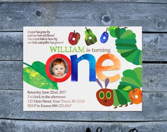 Very Hungry Caterpillar Birthday Invitation - Story Book Birthday Invitation - First Birthday Invitation - Caterpillar Birthday Invitation