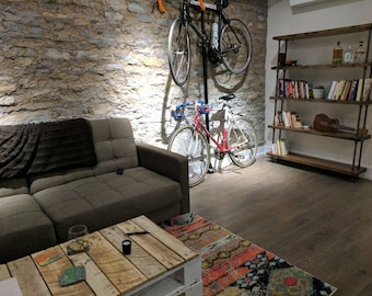 Industrial pipe and wood bookcase || rustic wood metal bookcase || rustic wood and steel bookshelf || Freestanding rustic shelving unit