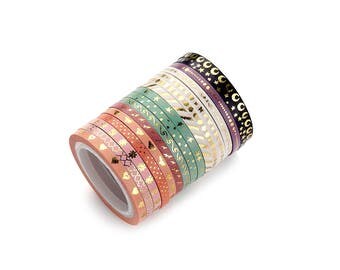 Super Thin Foil Washi Tape | Japanese Paper Tape | Ultra Slim Metallic Gold Prints Deco Tape | Super Skinny Planner Tape | Delicate Washi