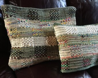Rag Rug Pillow Covers, Handmade, Set of 2, Multi Color Pillow Covers, Recycled Fabric, Cushion, Bed, Couch, Vehicle, Pillow Covers
