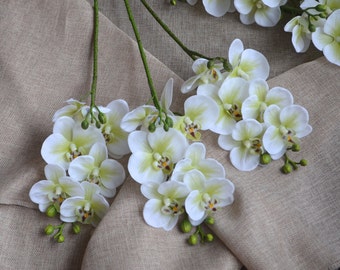 Mini Real Touch Orchids White Green Center Phalaenopsis True Touch Artificial Orchids For Silk Wedding Bouquets Wedding Centerpieces