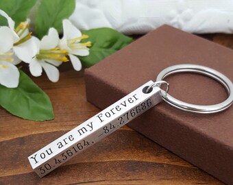 Anniversary Keychain | Coordinates Keychain | Husband Keychain | Boyfriend Gift | Roman Numeral | Personalized Bar Keychain | Gifts For Dads
