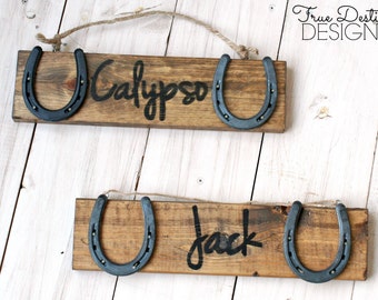 Two Personalized Wood Horseshoe Signs Two Personalized Wood Horseshoe Signs