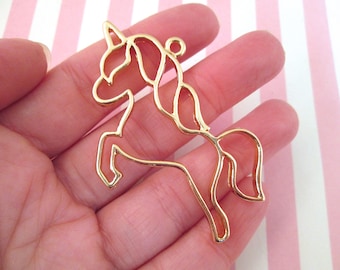 2 Gold Plated Unicorn Charms, Open Bezel Pendant,Unicorn Pendants F131