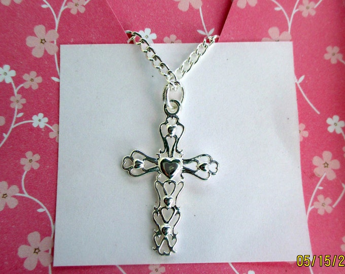 Sterling silver plated cross-Children's cross-Cross pendant-Cross with heart necklace-Teen cross-Confirmation gift-Religious gifts for girls