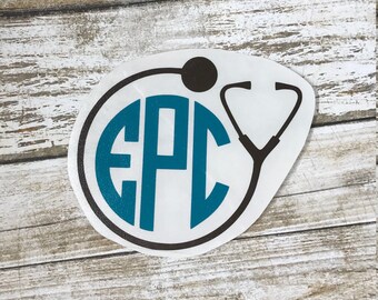 Nurse Stethoscope Decal / nurse monogram sticker / monogram decal / nurse sticker / car monogram / car decal / laptop decal