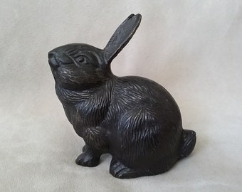 Vintage Bronze Rabbit Figurine, Bunny Rabbit Bronze Sculpture, Colored Black Bronze Rabbit Animal Figurine, Easter Bunny Rabbit Gift