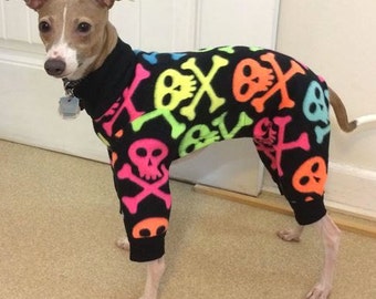 Dog Pajamas. "Neon Skulls". Italian Greyhound Pajamas. Dog Clothing. Pet Halloween. Dog Clothes. Small Dog Clothes. Dog onesie