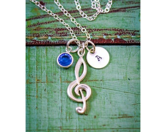 SALE • Music Jewelry • Personalized Music Teacher Gift • Treble Clef Jewelry • Band Marching Singing Gift •Music Musician Jewelry Initial