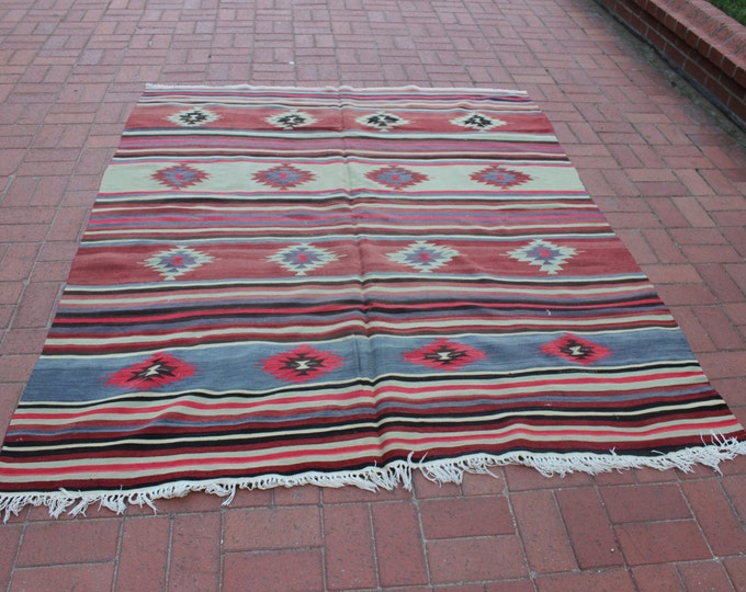 CHRISTMAS SALE %7 Vintage bohemian kilim rug, 72" x 88" / 180 x 220 cm, Antique kilim rug