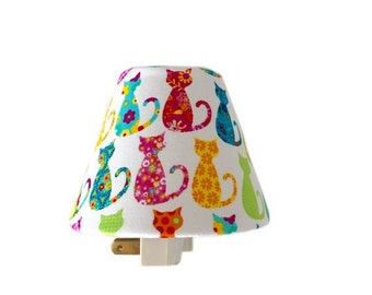 Calico Cats White Night Light-Kids Room-Cats Girls Room-Nursery Night light-Baby Girl-Girls bedroom -Wall Decor-Michael Miller