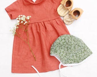 Red Linen Summer Dress, hipster baby girl dress, linen baby dress, toddler summer dress, trendy girl summer clothes, linen baby clothes
