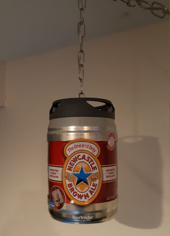 Items similar to Newcastle Beer Mini Keg Hanging Swag Lamp on Etsy