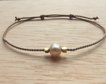 Pearl Bracelet / Silk Cord Bracelet / Dainty Bracelet / Bridesmaid Gift / Shower Gift / Party Favors / June Birthstone / Friendship Bracelet