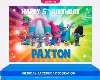 Trolls birthday banner printable, trolls party, trolls banner, trolls poster, troll party supplies, trolls backdrop, birthday backdrop