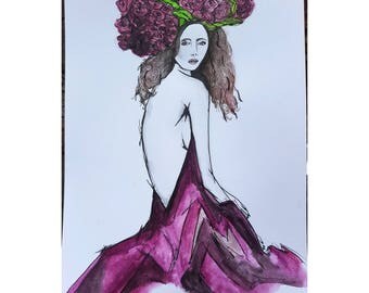 Original Unique Watercolour Fashion Illustration A4