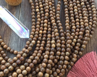 Marbled Olive Wood Beads, 6mm Round, 26" strand with 105 beads / Healing Mala Beads, Grainy Wooden Beads, Supplies, Brown Wooden Beads