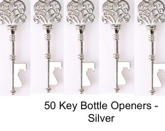 50 Skeleton Key Bottle Openers (KEYS ONLY)- silver key bottle opener, Unique Wedding Favors, Wedding Favor, Wedding Decor - Silver