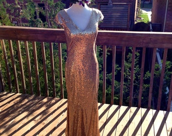 Gold Sequin bridesmaid dress, Gold sequin prom dress, long gold sequin bridesmaid gown, formal prom gown
