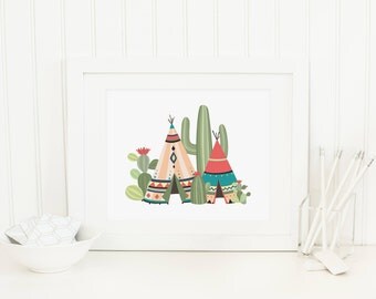 Teepee Printable Cactus Print Tribal Teepee Wall Art Tribal Nursery Decor Succulent Nursery Decor Southwestern Decor Native American Nursery