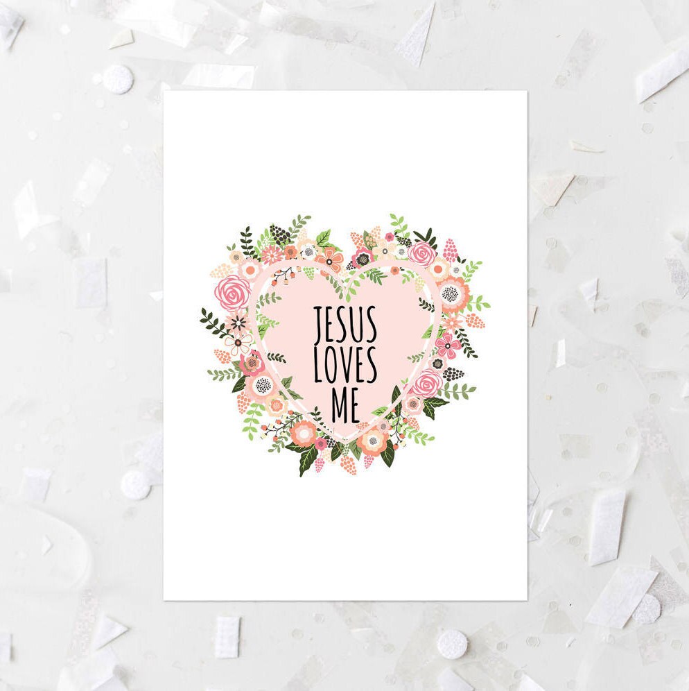 Jesus Loves Me Printable Floral Heart Frame Pink And Mint