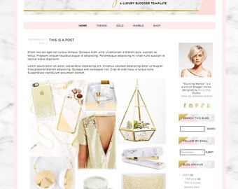 Blogger template. Blog design. Stunning Marble. Responsive blogger theme. Premade template. Modern, gold foil texture, elegant, premium