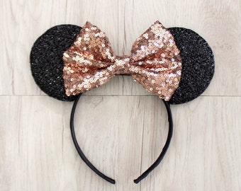 Minnie Mouse Ears, Mickey Mouse Ears, Minnie Ears, Mickey Ears, Disney Ears, Bronze Sequin Bow, Disneyland Ears, Disneyland, Copper mickey