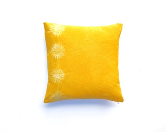 Sale: Mustard Yellow Pillow Cover 20 x 20 Hand Dyed Shibori Pillow Bright Yellow Boho Pillow Sofa Pillow Yellow Decor Cushion Cover