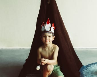 Indian headdress, felt feather headband, kids feathered birthday crown, adult native American Indian costume, Thanksgiving crown, photo prop