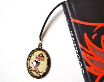 Bookmark with Bronze Pendant - Cabochon - Hawaiian Dancer - Tattoo - Vintage Style - Handmade
