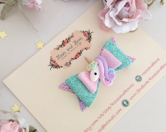 Unicorn bow - unicorn bow headband - Unicorn headband - Unicorn hair clip - Unicorn hair accessory - unicorn glitter bow - glitter bow