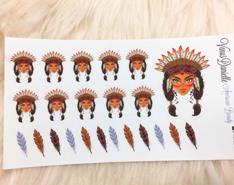 23 American Beauty Planner Stickers, Native American Stickers, Feather Stickers, American Indian Stickers, Decorative Stickers, EC