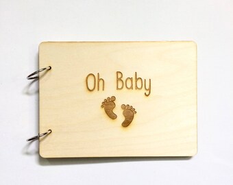 Baby shower guest book rustic wood guest book engraved
