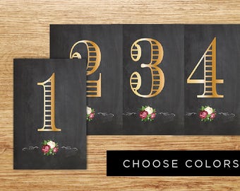 Printable chalkboard table numbers, printable wedding table numbers 1-15, Roses table numbers, Printable Table numbers, Chalkboard Table