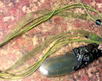Agate slice polymer clay pendant/necklace