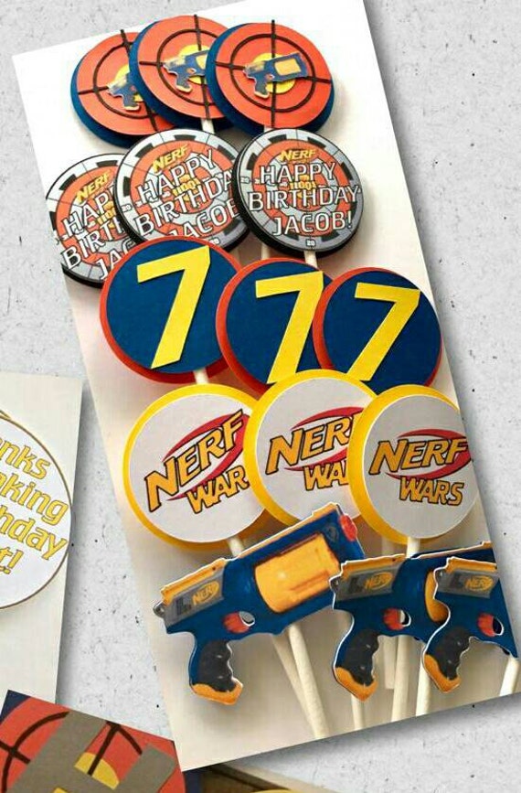 Handmade Nerf Inspired Cupcake Cake Toppers or Centerpiece